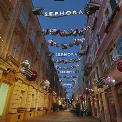 Gift Boxes Hangs Above Street in a fake-out-of-home ad of Sephora