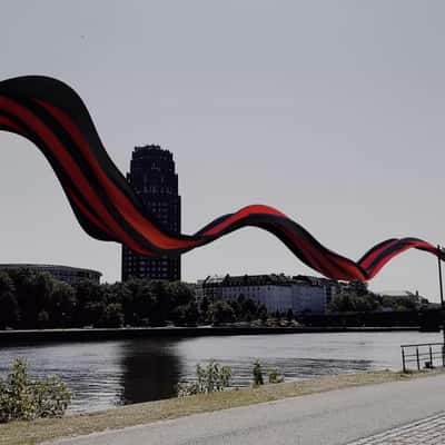 Striped Cloth Flying Across the City in a fake-out-of-home ad of Eintracht Frankfurt