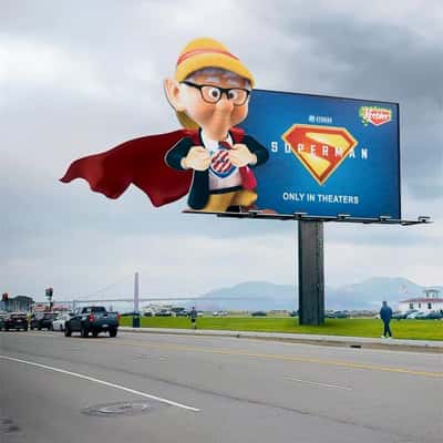 Cape Flowing in the Wind from Billboard in a fake-out-of-home ad of Keebler
