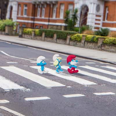 Smurfs Crossing the Pedestrian Lane in a fake-out-of-home ad of Paramount Pictures