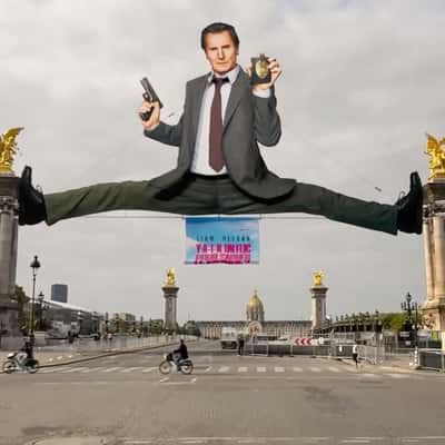 Character Splits in Between Pillars in a fake-out-of-home ad of Paramount Pictures