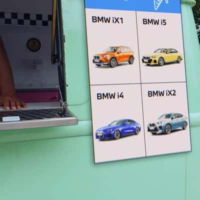 Ice Cream Transformed into Electric Car in a fake-out-of-home ad of BMW