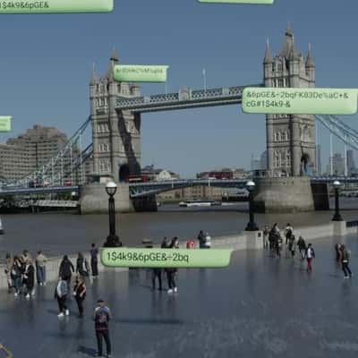 Message Bubbles Floating in London in a fake-out-of-home ad of WhatsApp
