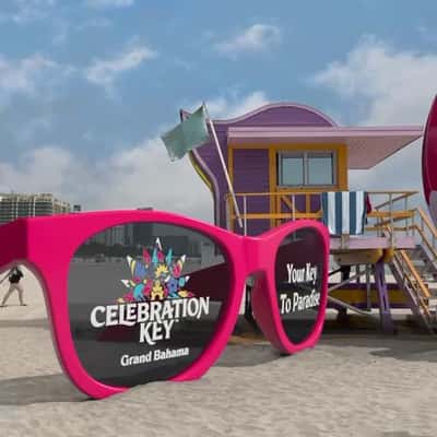 Massive Sunglasses at Miami Beach in a fake-out-of-home ad of Carnival Cruise Lines