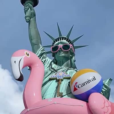 Statue of Liberty Ready for Beach in a fake-out-of-home ad of Carnival Cruise Lines