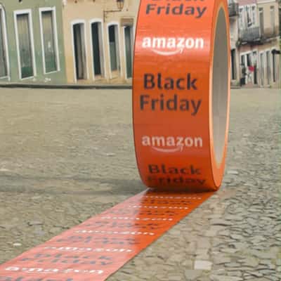 Packing Tape Rolling on the Street in a fake-out-of-home ad of Amazon