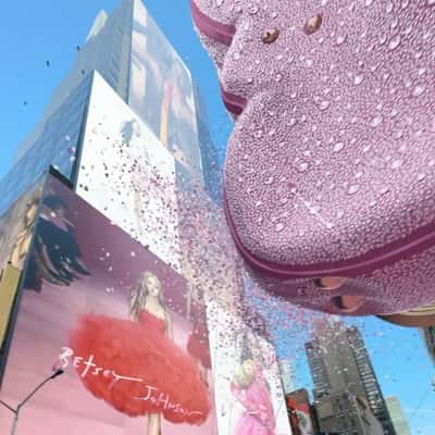 Bunny Bag Bumps on Digital Screen in a fake-out-of-home ad of Betsy Johnson