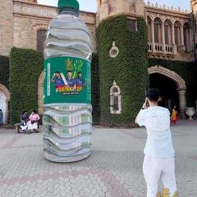 Bottled Water Installation at Castle in a fake-out-of-home ad of Bisleri