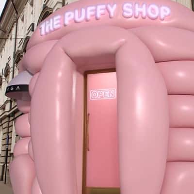 Store Entrance Inflates like Puffer Jacket in a fake-out-of-home ad of Burga