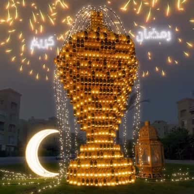 Stacked Lanterns Light Up in a fake-out-of-home ad of Cairo Spots