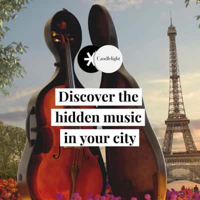 Cello Installation in the Garden in a fake-out-of-home ad of Candlelight Concerts