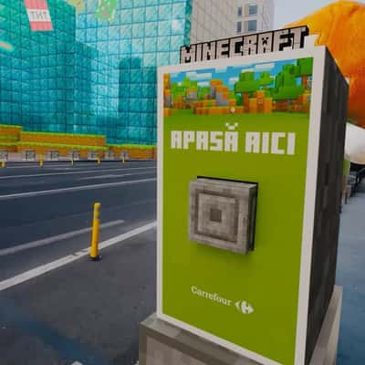 Minecraft Block Emerge from Ad in a fake-out-of-home ad of Carrefour