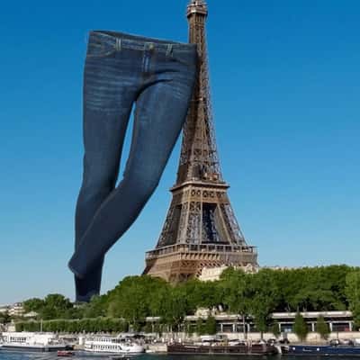 Jeans Stand Beside Eiffel Tower in a fake-out-of-home ad of Celio