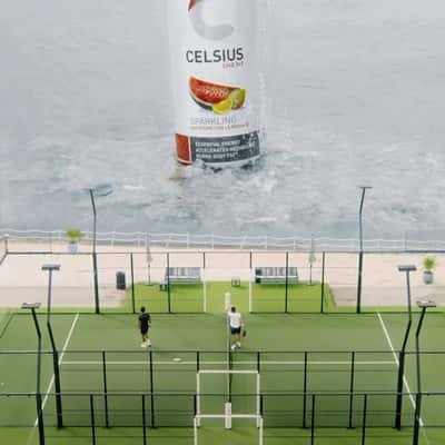 Energy Drink Rises from the Bay in a fake-out-of-home ad of CELSIUS Energy Drink