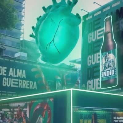 Green Heart Hologram Beats in a fake-out-of-home ad of Cerveza Indio