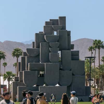 Rainbow Cylindrical Building Rotates in a fake-out-of-home ad of Coachella