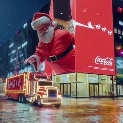 Santa Drops Christmas Truck in a fake-out-of-home ad of Coca-Cola