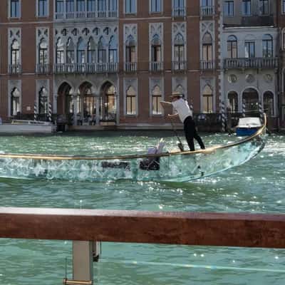Glass Gondola on Venice Canal in a fake-out-of-home ad of The Luxury Collection