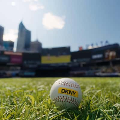 Statue of Liberty Hits a Baseball in a fake-out-of-home ad of DKNY