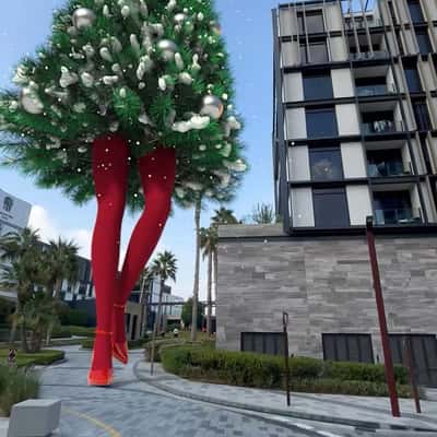 Woman Dressed with Christmas Tree in a fake-out-of-home ad of Elle Permanent