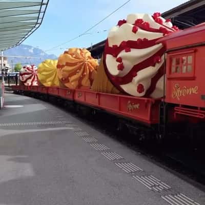 Train Loaded with Ice Cream in a fake-out-of-home ad of Extreme Ice Cream