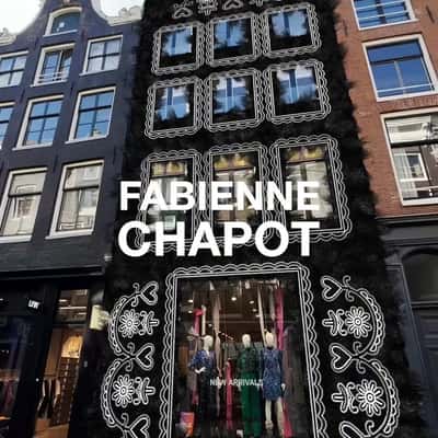 Embroidery-Patterned Store Facade in a fake-out-of-home ad of Fabienne Chapot