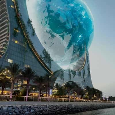 Earth Hologram Rotates in a fake-out-of-home ad of Fairmont Hotels & Resorts