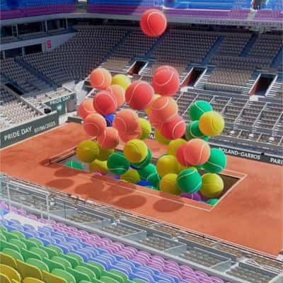 Court Releases Tennis Balls into the Air in a fake-out-of-home ad of FFT