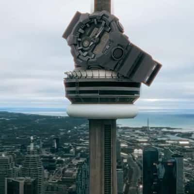 CN Tower Wearing a Watch in a fake-out-of-home ad of CN Tower