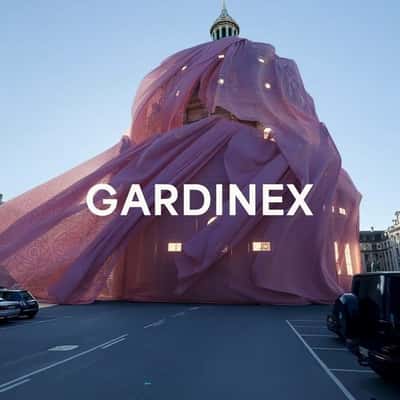 Church Draped in Pink Fabric in a fake-out-of-home ad of Gardinex