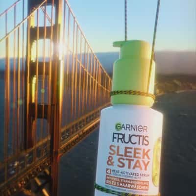 Serum Repairs Golden Gate Bridge in a fake-out-of-home ad of Garnier