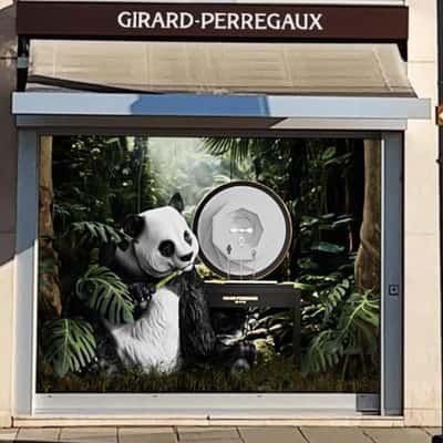 Panda Spotted at Window Display in a fake-out-of-home ad of Girard-Perregaux