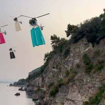 Helicopters Deliver Jackets in a fake-out-of-home ad of Givova