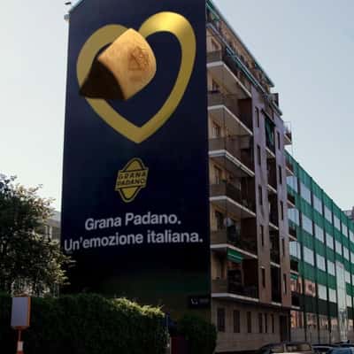 Cheese Turned into Soccer Ball in a fake-out-of-home ad of Grana Padano Cheese