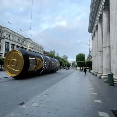 Beer Can-themed Tram in a fake-out-of-home ad of Best of Ireland