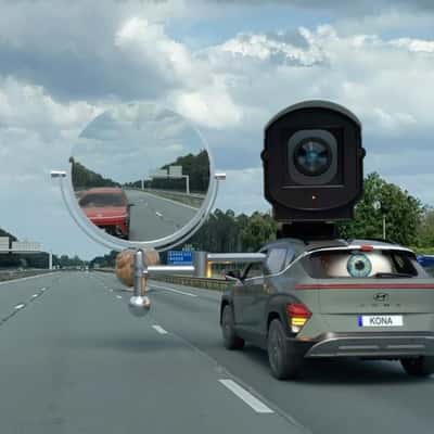 Surveillance Camera Mounted on Car in a fake-out-of-home ad of Hyundai
