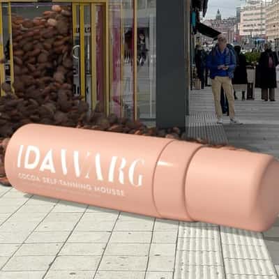 Cocoa Husks Spill Over in a fake-out-of-home ad of IDA WARG Beauty
