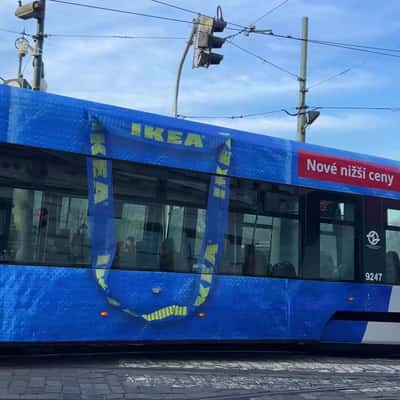 Inflated Furnitures Attached on Tram in a fake-out-of-home ad of IKEA