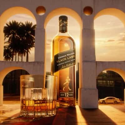 Drone Carries Ice Cube in a fake-out-of-home ad of Johnnie Walker