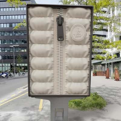Street Ad Unzips like Puffer Jacket in a fake-out-of-home ad of JOTT