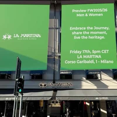 Announcement Banner Unfurls at Store in a fake-out-of-home ad of La Martina
