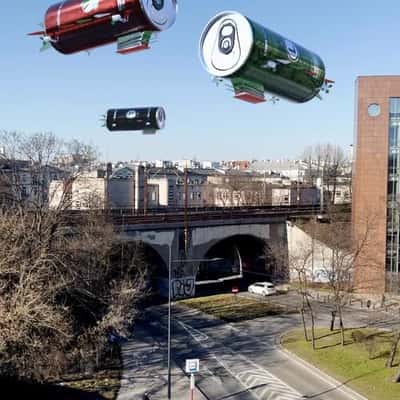 Legia Warszawa Energy Drink Blimps in a fake-out-of-home ad of Legia Warsaw