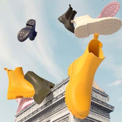 Boots Rain Down at Monument in a fake-out-of-home ad of Lemon Jelly