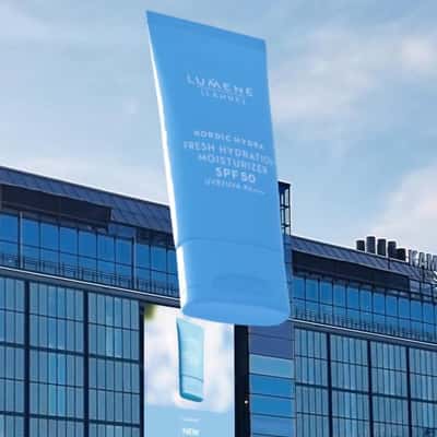 Moisturizer Rises Toward the Sky in a fake-out-of-home ad of Lumene