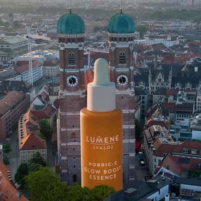Serum Bottle Stands at Church in a fake-out-of-home ad of Lumene