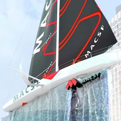 Yacht Perches at Building in a fake-out-of-home ad of Voile MACSF