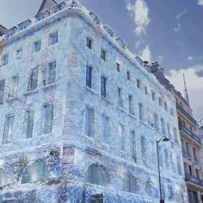 Building Wrapped in Icy Frost in a fake-out-of-home ad of Maison 123