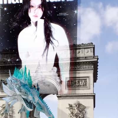 Dragon Flies at Arc de Triomphe in a fake-out-of-home ad of Marie Claire