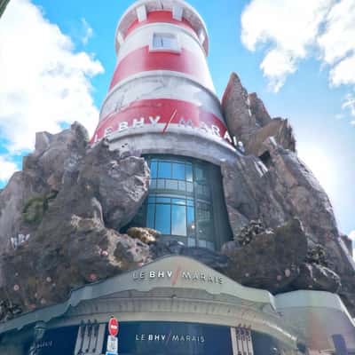 Facade Becomes Lighthouse in a fake-out-of-home ad of Le BHV Marais
