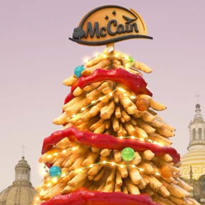 Christmas Tree Made of Fries in a fake-out-of-home ad of McCain